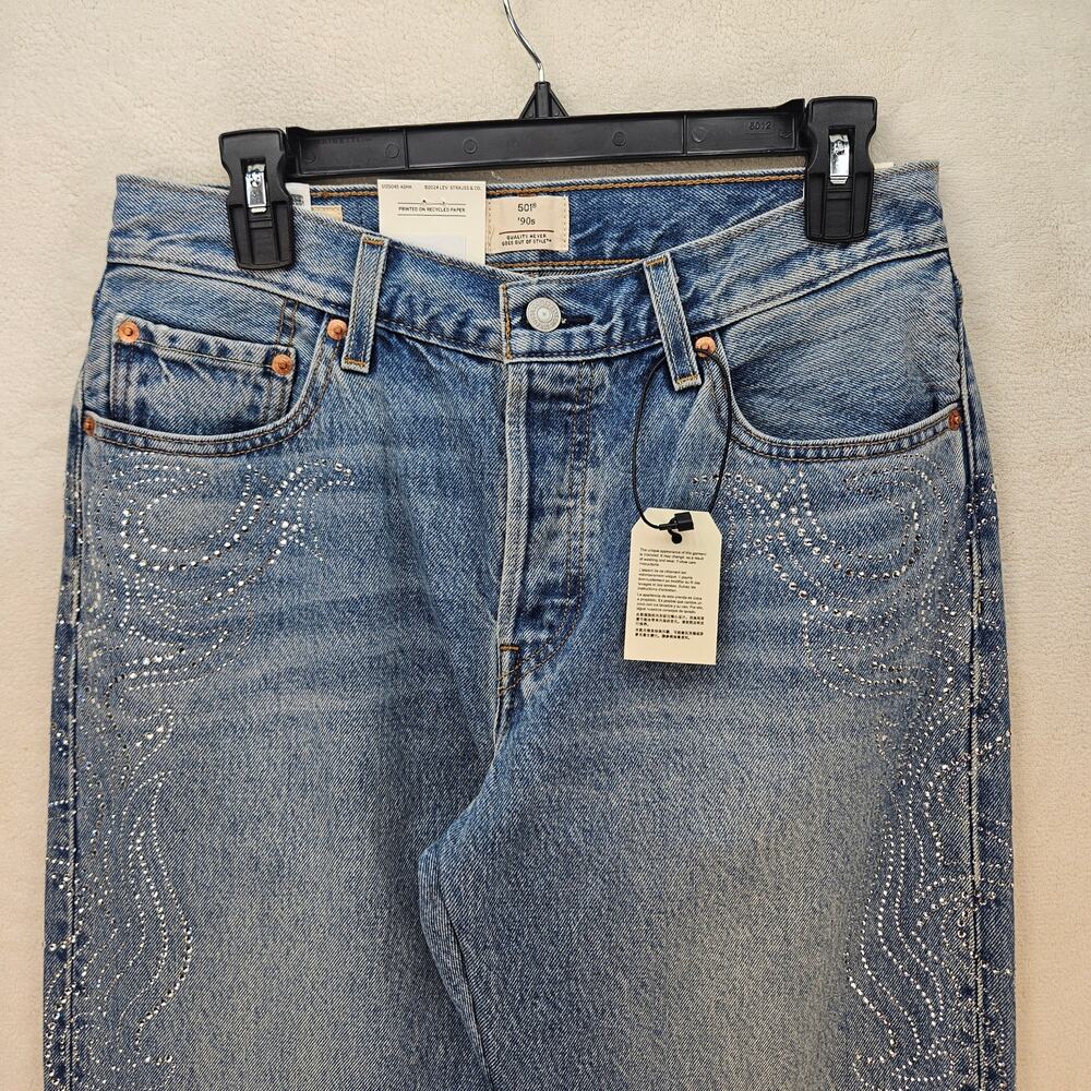 LEVI'S 501 X BEYONCE 90S STRAIGHT JEANS 28X30 WESTERN CRYSTAL NWT $150 - Picture 2 of 7